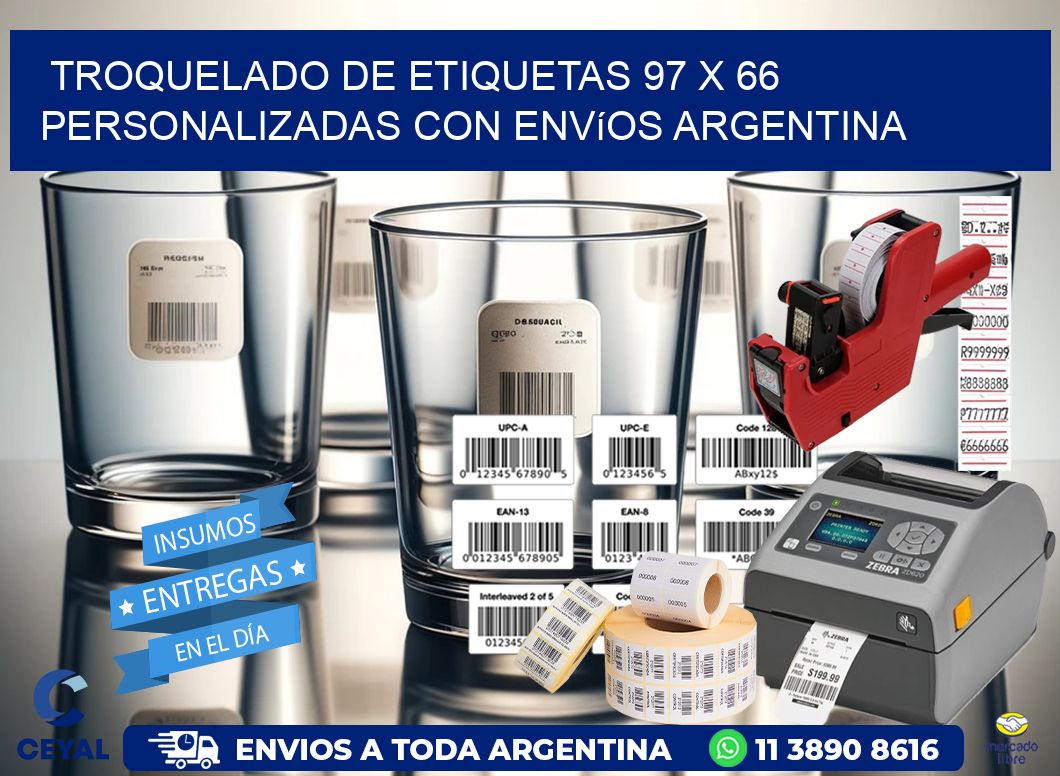Troquelado de etiquetas 97 x 66 personalizadas con envíos Argentina