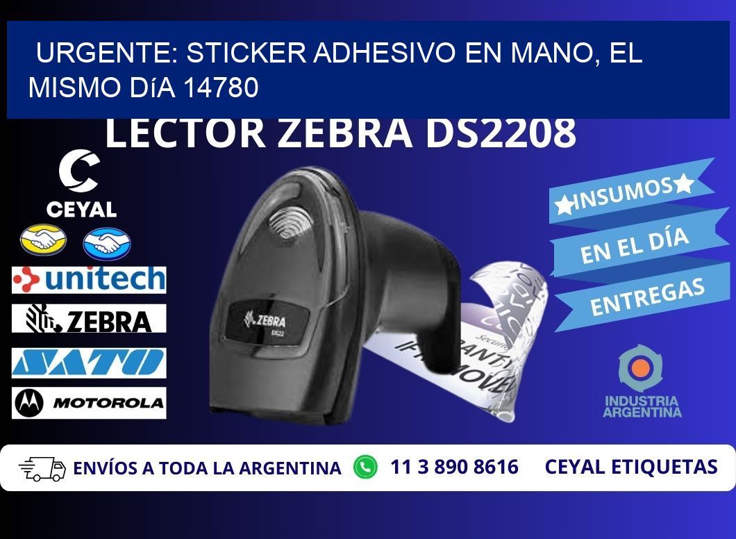 Urgente: Sticker adhesivo en Mano, el Mismo Día 14780