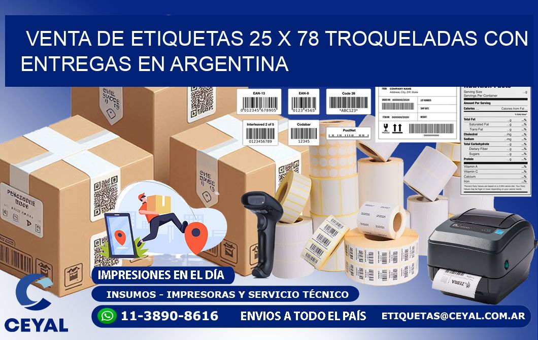 Venta de etiquetas 25 x 78 troqueladas con entregas en Argentina