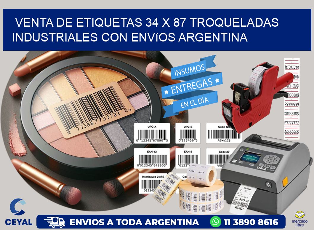 Venta de etiquetas 34 x 87 troqueladas industriales con envíos Argentina