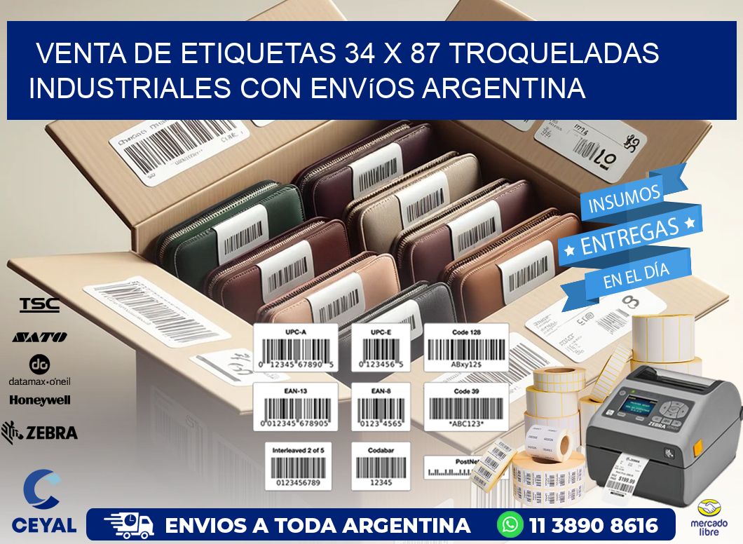 Venta de etiquetas 34 x 87 troqueladas industriales con envíos Argentina