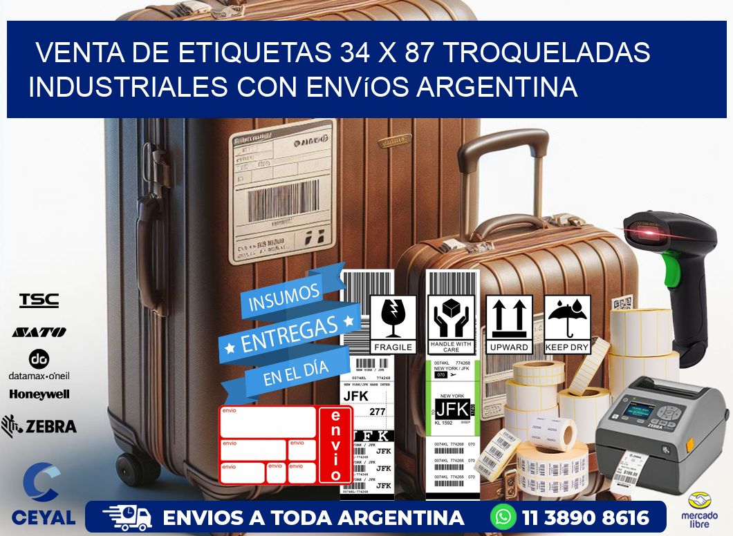 Venta de etiquetas 34 x 87 troqueladas industriales con envíos Argentina