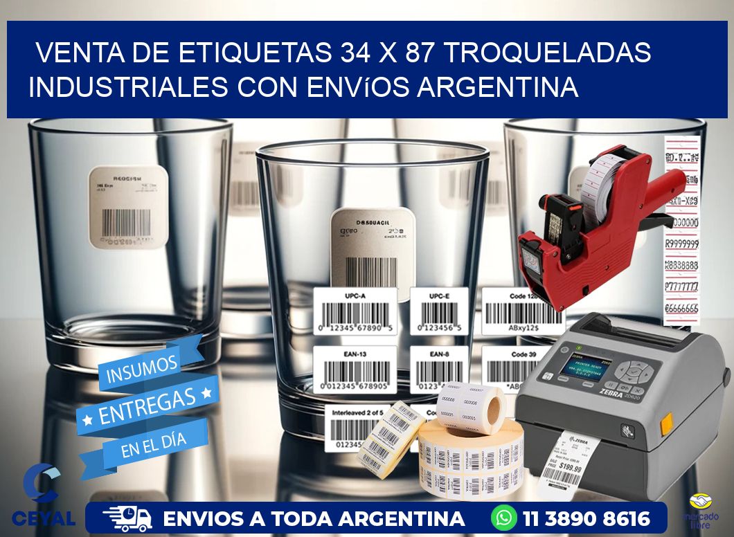 Venta de etiquetas 34 x 87 troqueladas industriales con envíos Argentina