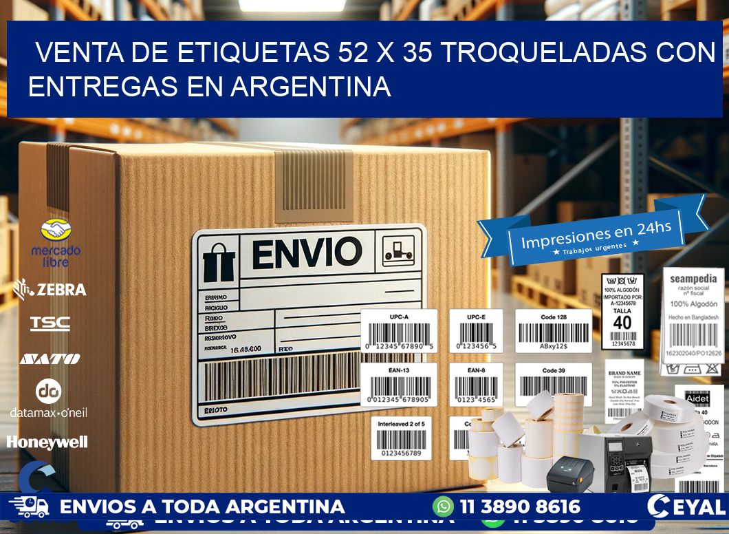 Venta de etiquetas 52 x 35 troqueladas con entregas en Argentina