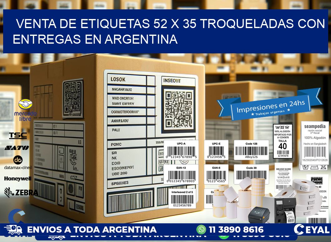Venta de etiquetas 52 x 35 troqueladas con entregas en Argentina