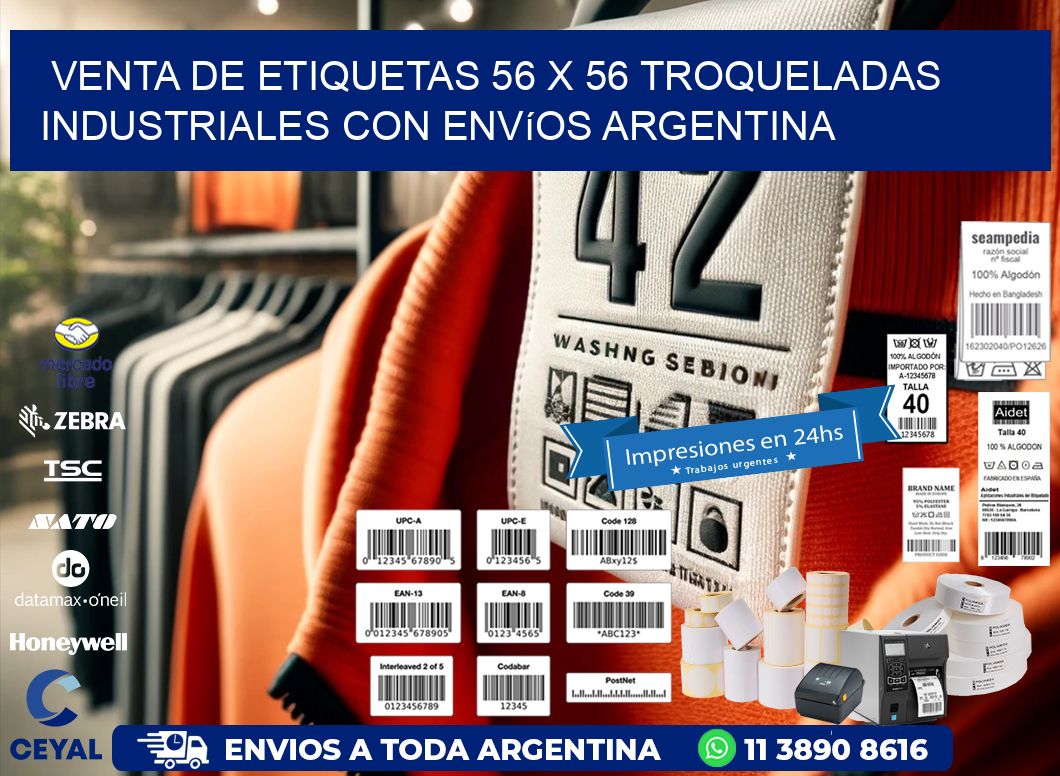Venta de etiquetas 56 x 56 troqueladas industriales con envíos Argentina