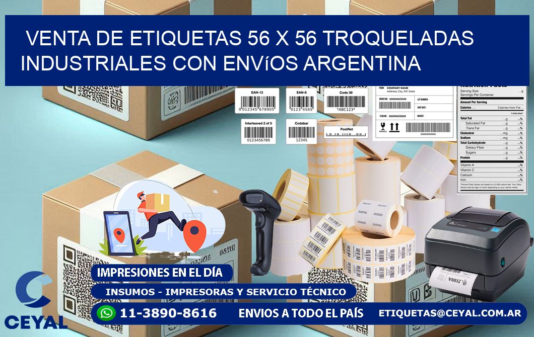 Venta de etiquetas 56 x 56 troqueladas industriales con envíos Argentina