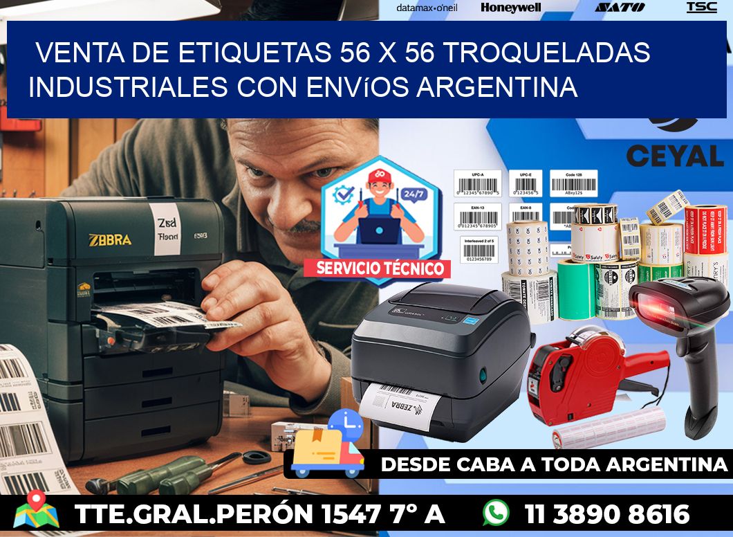 Venta de etiquetas 56 x 56 troqueladas industriales con envíos Argentina