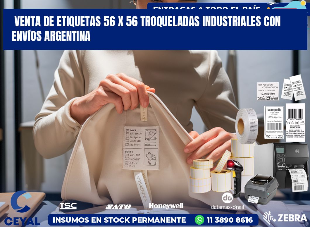 Venta de etiquetas 56 x 56 troqueladas industriales con envíos Argentina