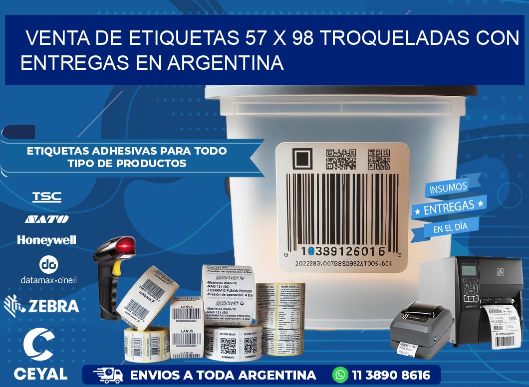 Venta de etiquetas 57 x 98 troqueladas con entregas en Argentina