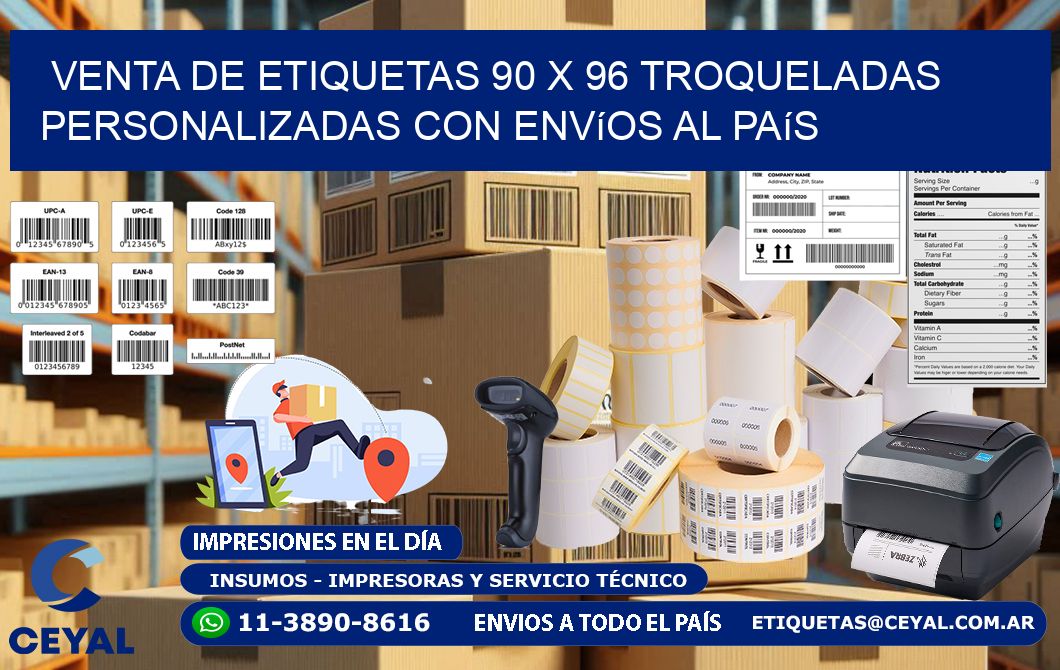 Venta de etiquetas 90 x 96 troqueladas personalizadas con envíos al país