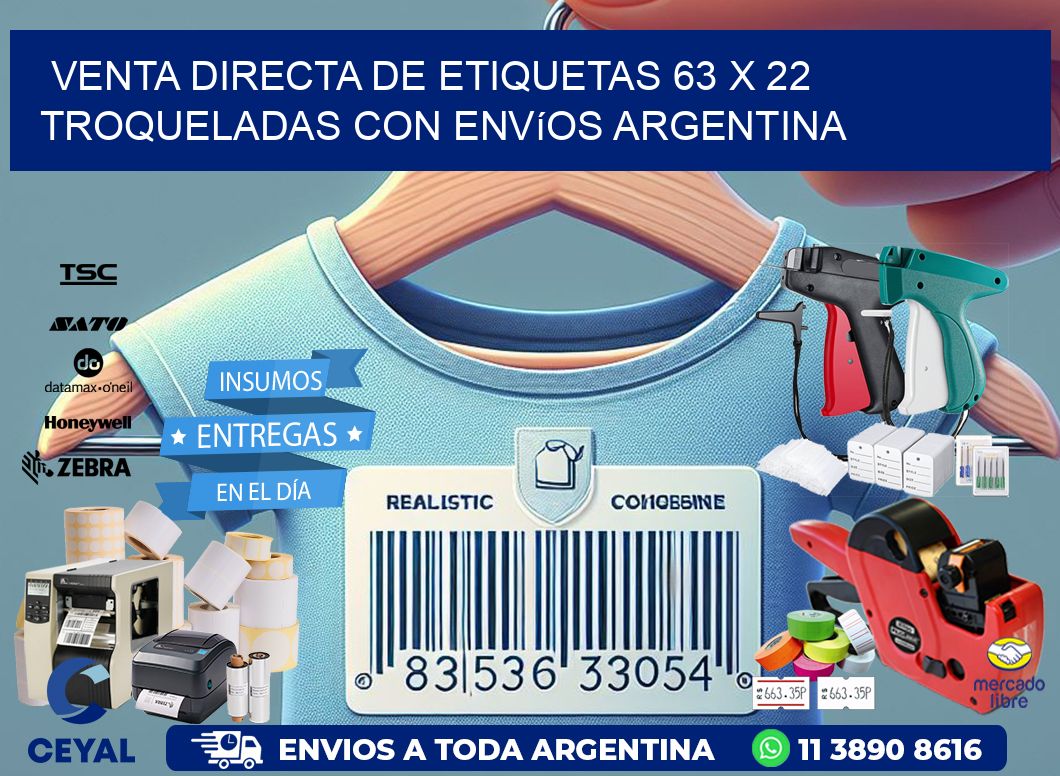 Venta directa de etiquetas 63 x 22 troqueladas con envíos Argentina