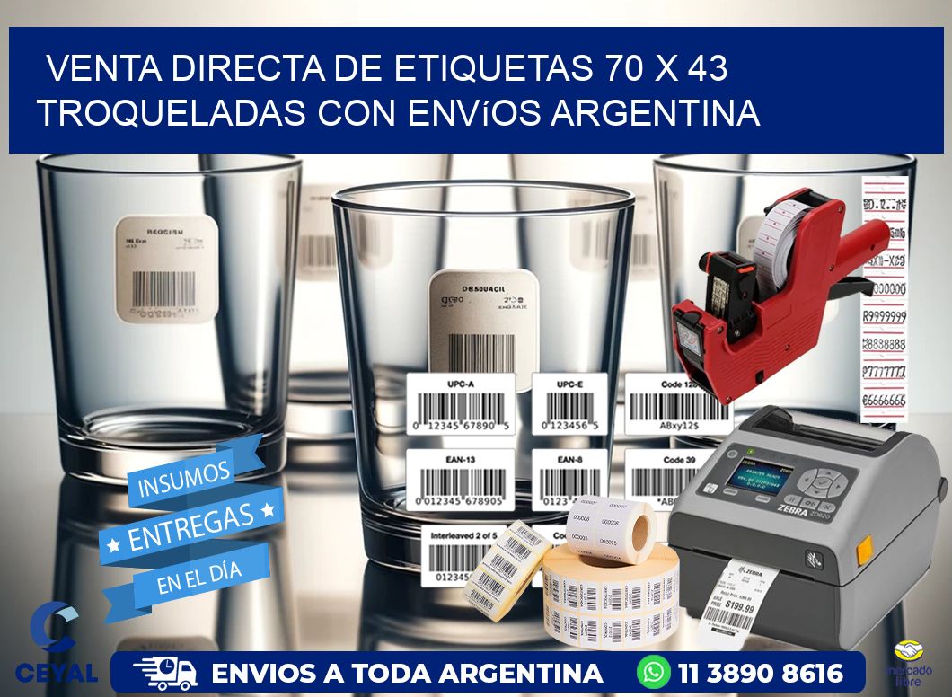 Venta directa de etiquetas 70 x 43 troqueladas con envíos Argentina