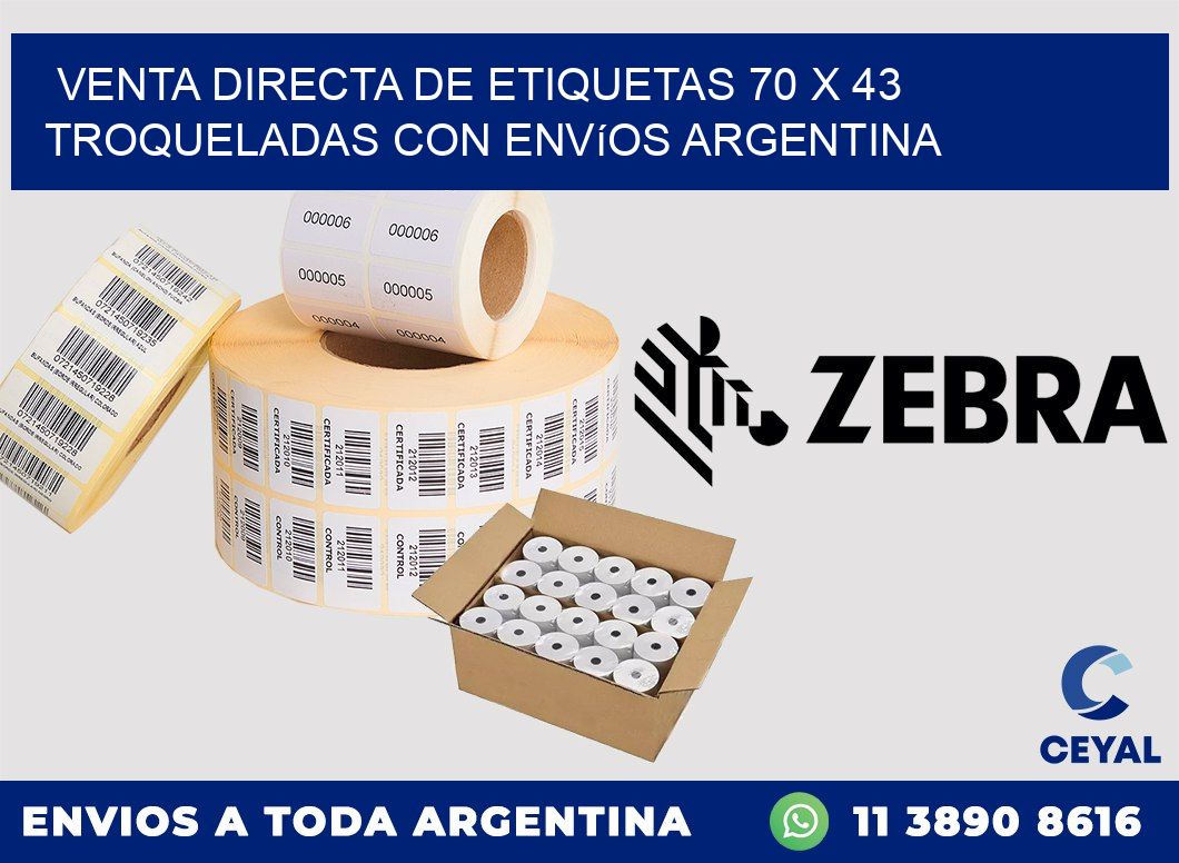 Venta directa de etiquetas 70 x 43 troqueladas con envíos Argentina