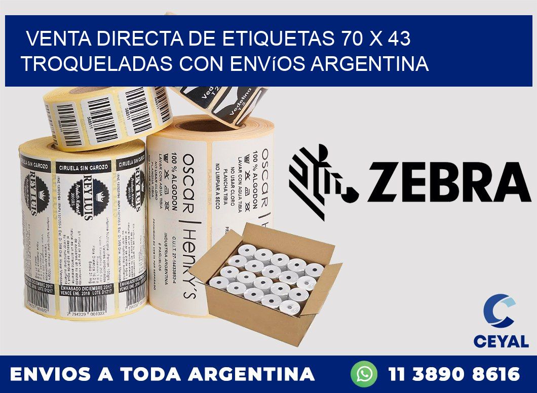 Venta directa de etiquetas 70 x 43 troqueladas con envíos Argentina