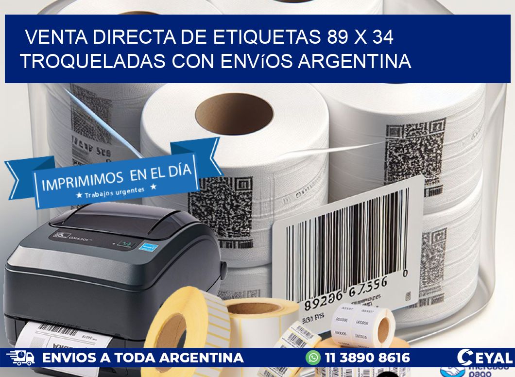 Venta directa de etiquetas 89 x 34 troqueladas con envíos Argentina