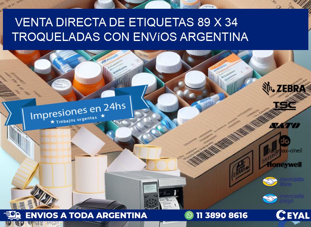 Venta directa de etiquetas 89 x 34 troqueladas con envíos Argentina