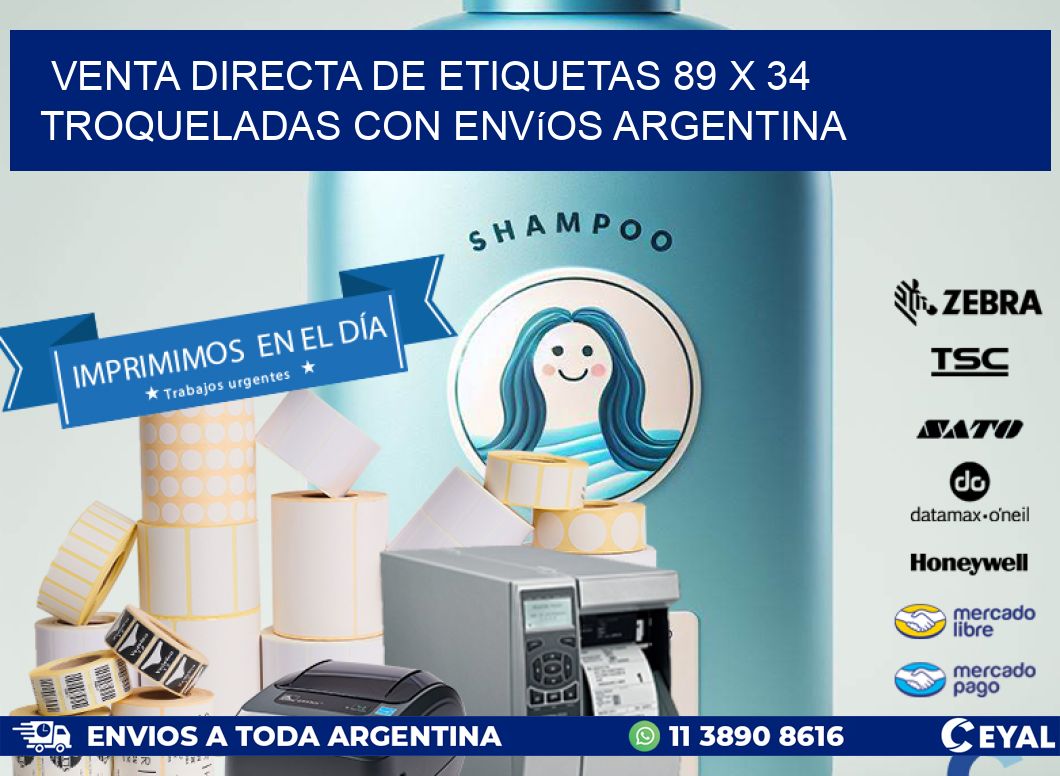 Venta directa de etiquetas 89 x 34 troqueladas con envíos Argentina