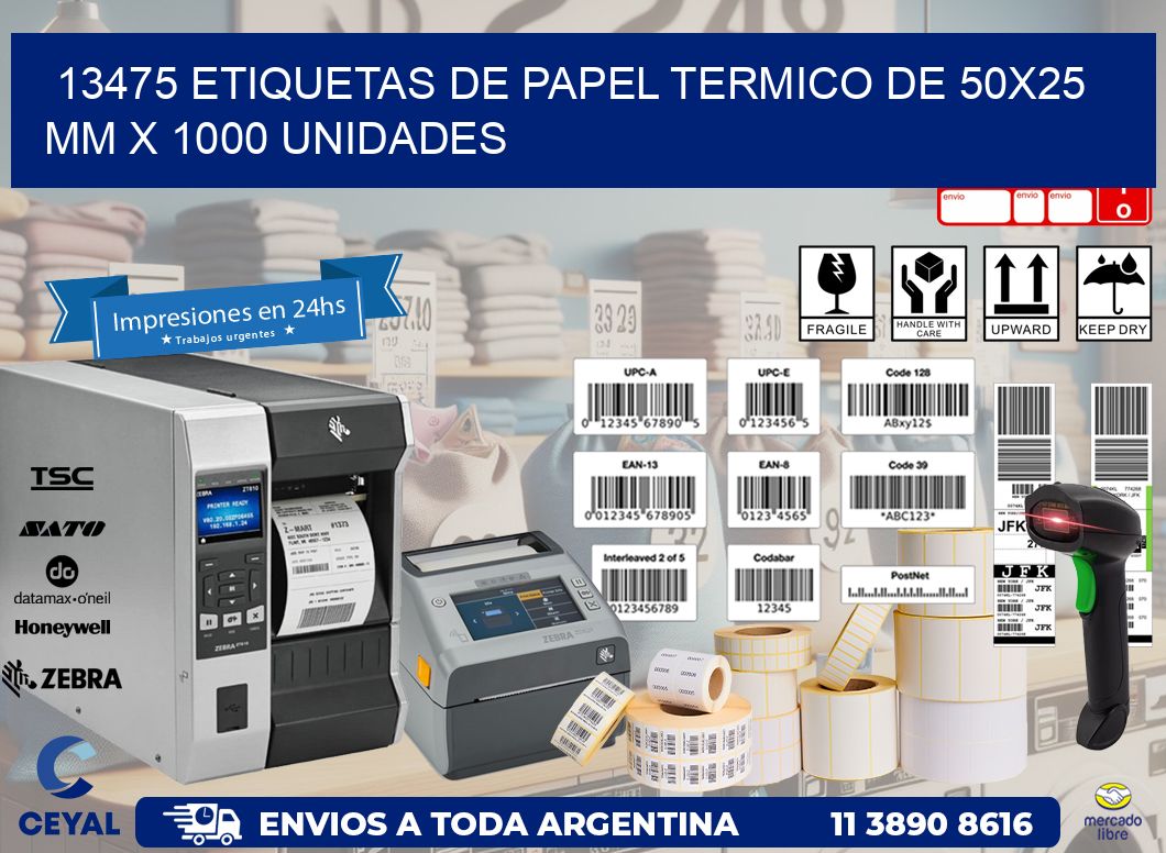 13475 Etiquetas De Papel Termico De 50x25 Mm X 1000 Unidades