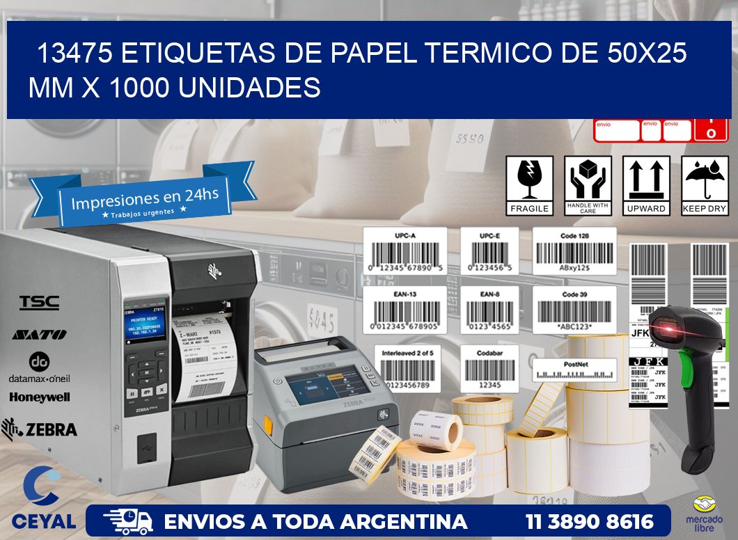 13475 Etiquetas De Papel Termico De 50x25 Mm X 1000 Unidades