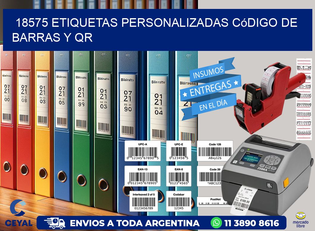 18575 etiquetas personalizadas código de barras y QR