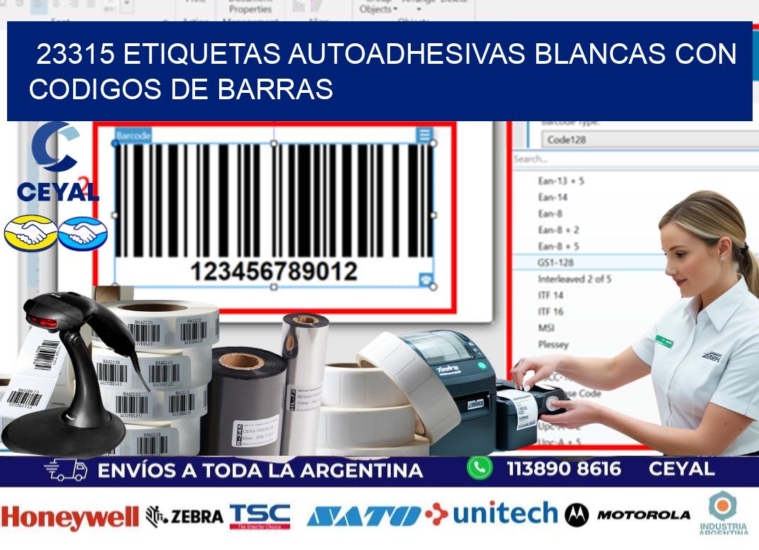 23315 etiquetas autoadhesivas blancas con codigos de barras