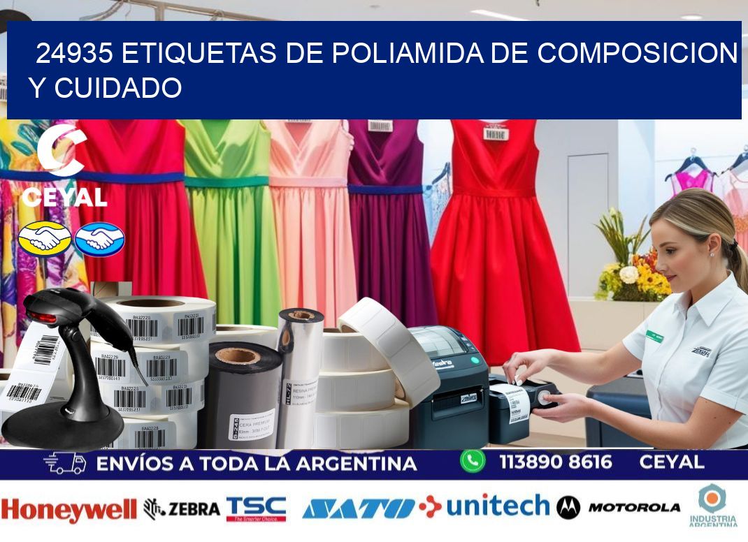 24935 etiquetas de poliamida de composicion y cuidado