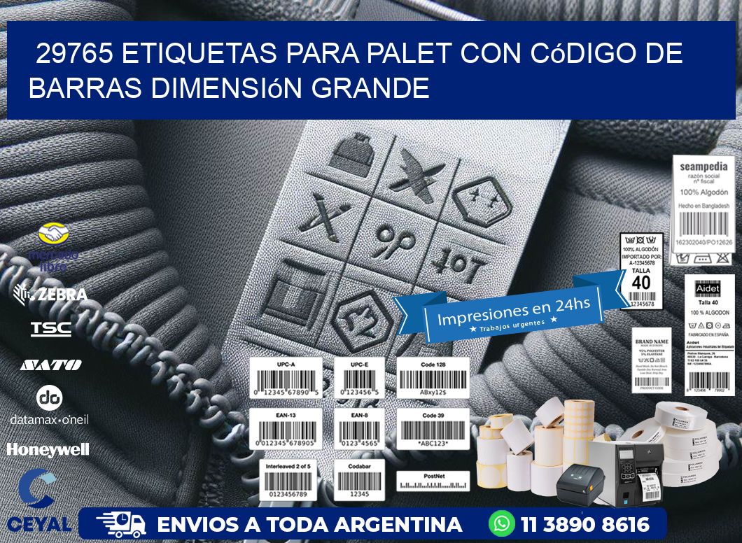 29765 etiquetas para palet con código de barras dimensión grande