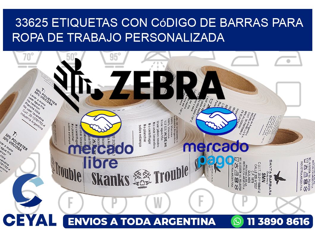 33625 Etiquetas con código de barras para ropa de trabajo personalizada