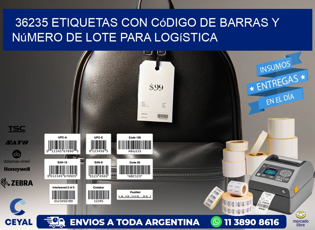 36235 etiquetas con código de barras y número de lote para logística