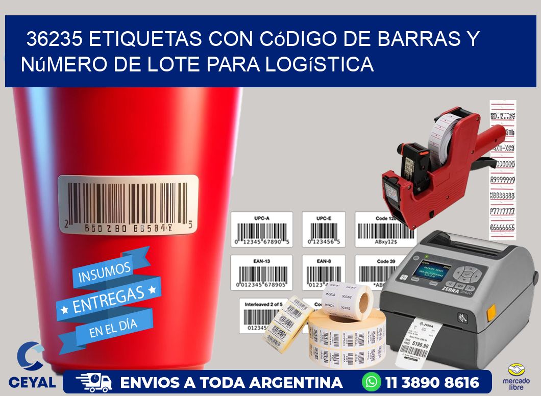 36235 etiquetas con código de barras y número de lote para logística
