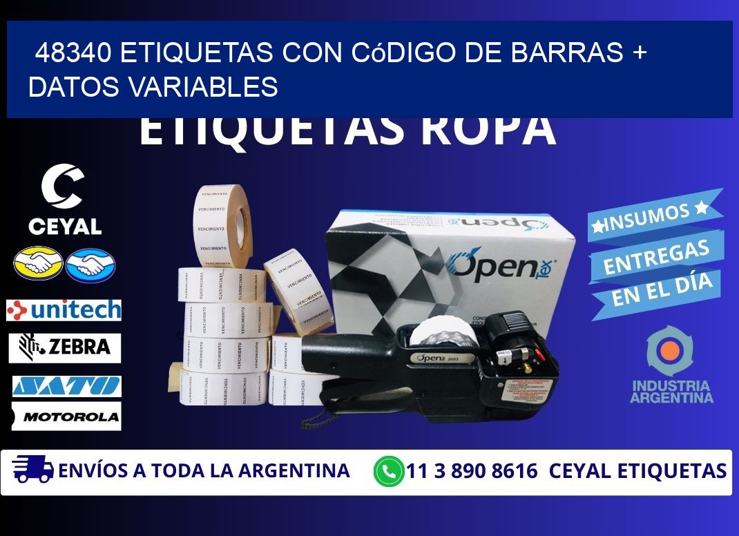 48340 etiquetas con código de barras + datos variables