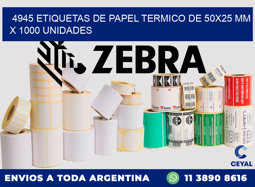 4945 Etiquetas De Papel Termico De 50x25 Mm X 1000 Unidades