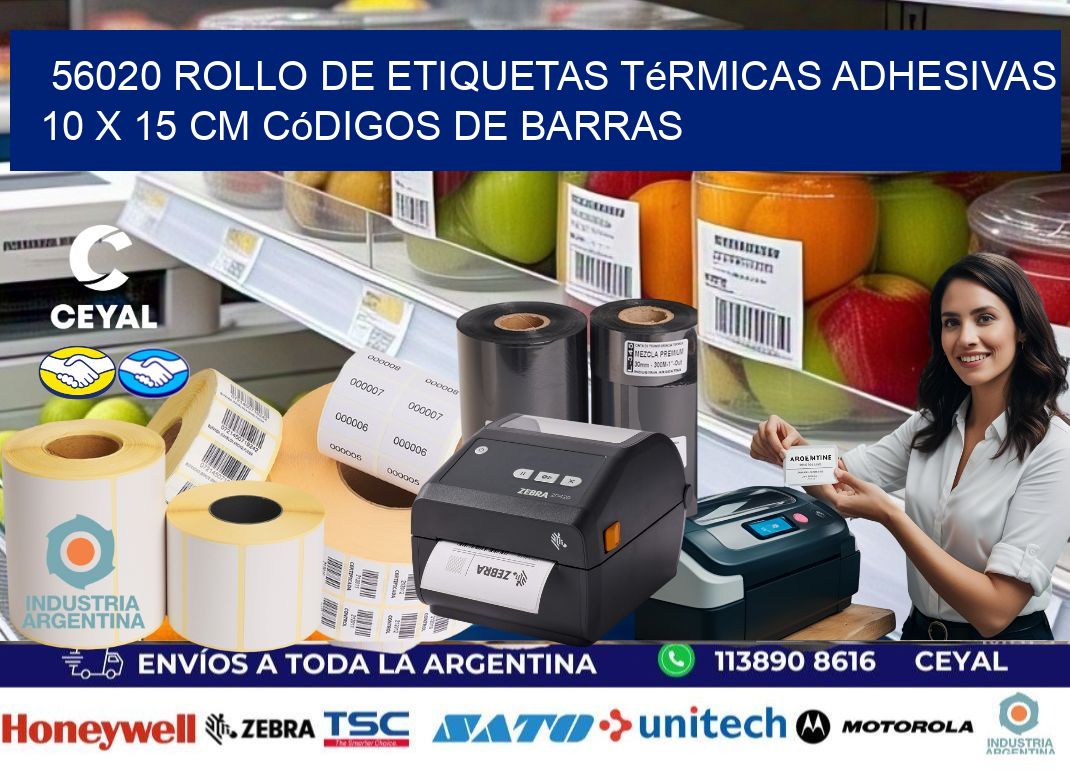 56020 Rollo de Etiquetas Térmicas Adhesivas 10 x 15 cm Códigos de Barras