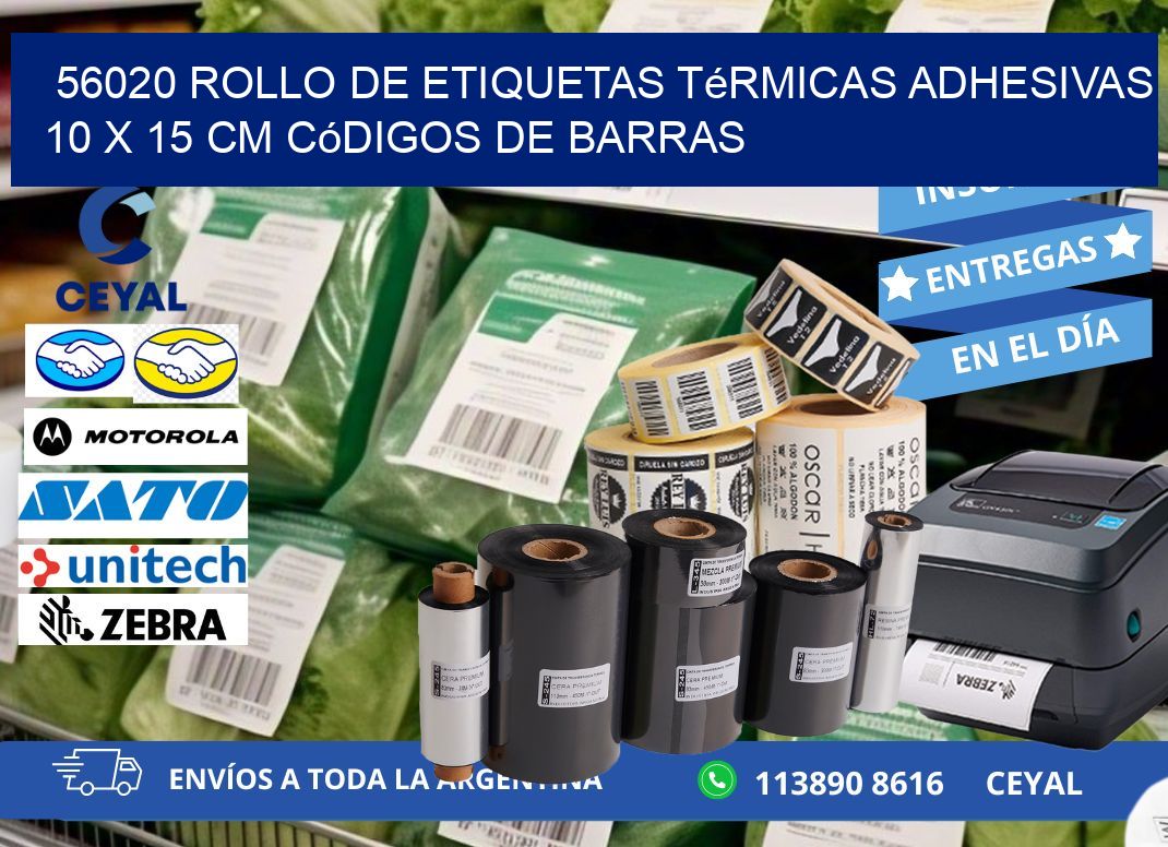 56020 Rollo de Etiquetas Térmicas Adhesivas 10 x 15 cm Códigos de Barras