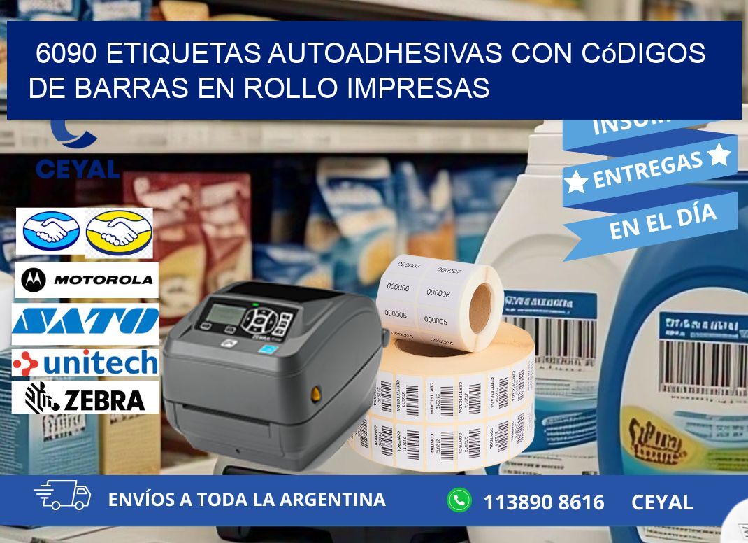 6090 Etiquetas autoadhesivas con códigos de barras en rollo impresas