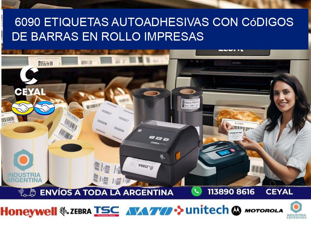 6090 Etiquetas autoadhesivas con códigos de barras en rollo impresas