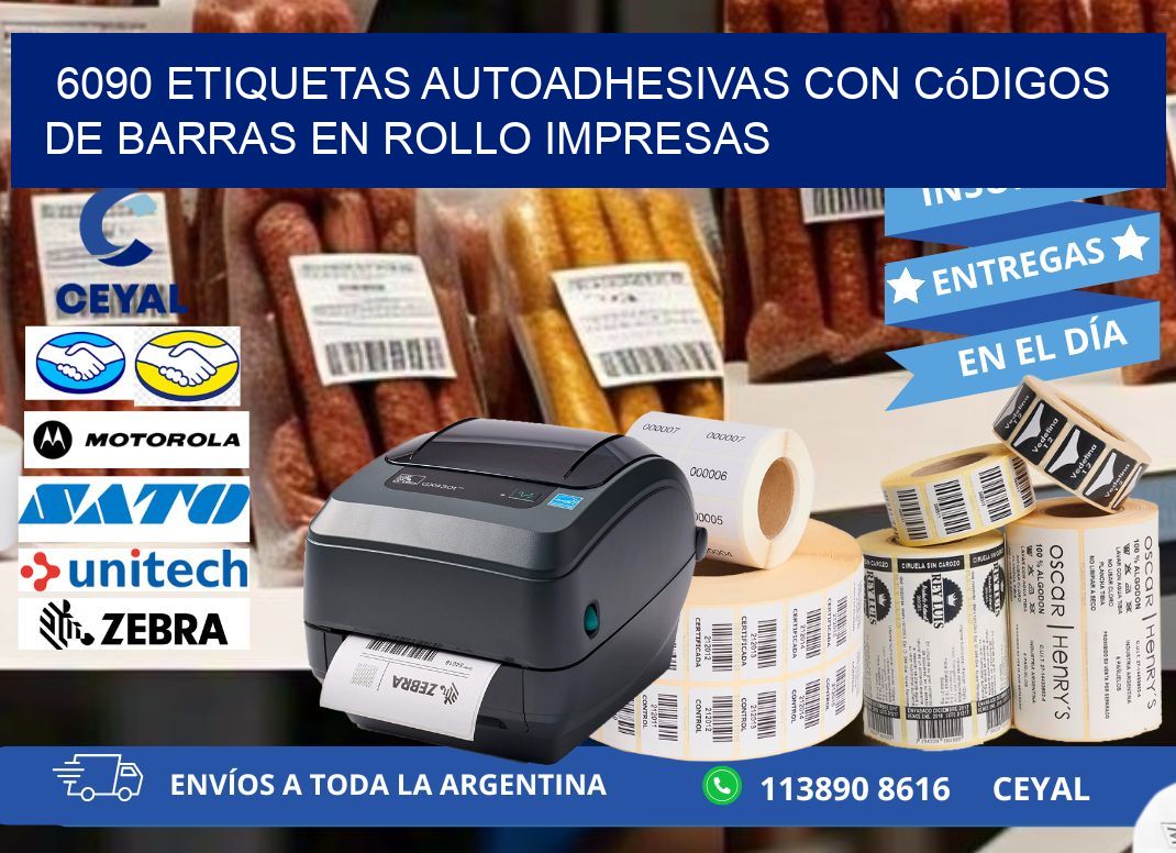 6090 Etiquetas autoadhesivas con códigos de barras en rollo impresas