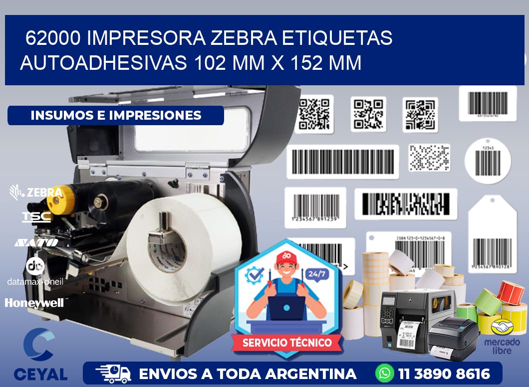 62000 impresora zebra etiquetas autoadhesivas 102 mm x 152 mm