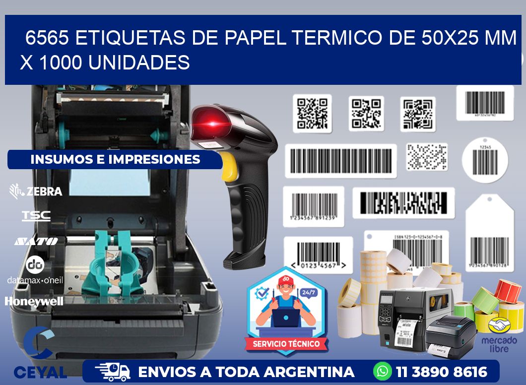 6565 Etiquetas De Papel Termico De 50x25 Mm X 1000 Unidades