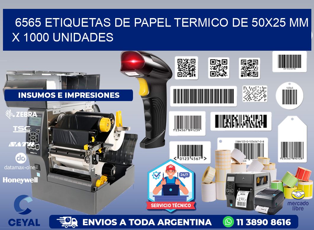6565 Etiquetas De Papel Termico De 50x25 Mm X 1000 Unidades