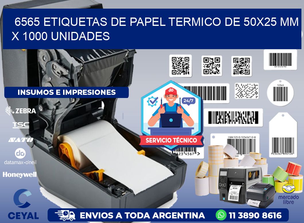 6565 Etiquetas De Papel Termico De 50x25 Mm X 1000 Unidades