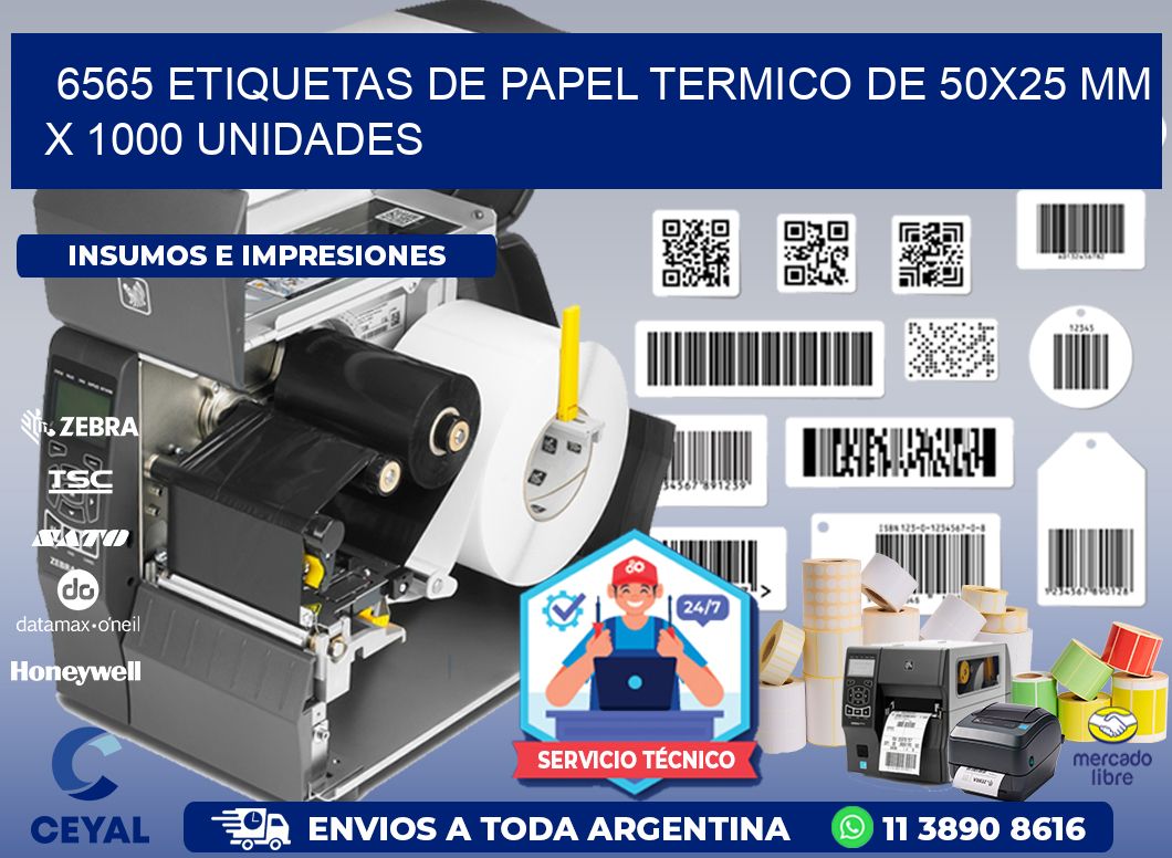 6565 Etiquetas De Papel Termico De 50x25 Mm X 1000 Unidades