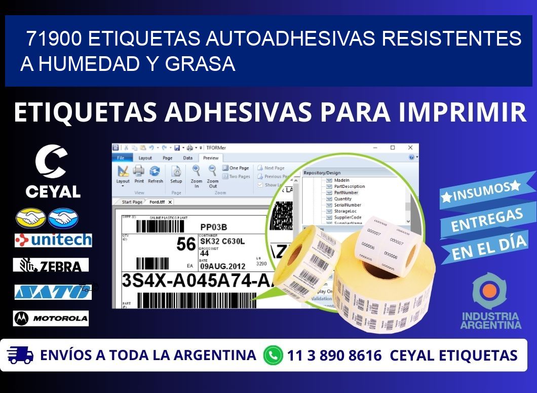 71900 etiquetas autoadhesivas resistentes a humedad y grasa