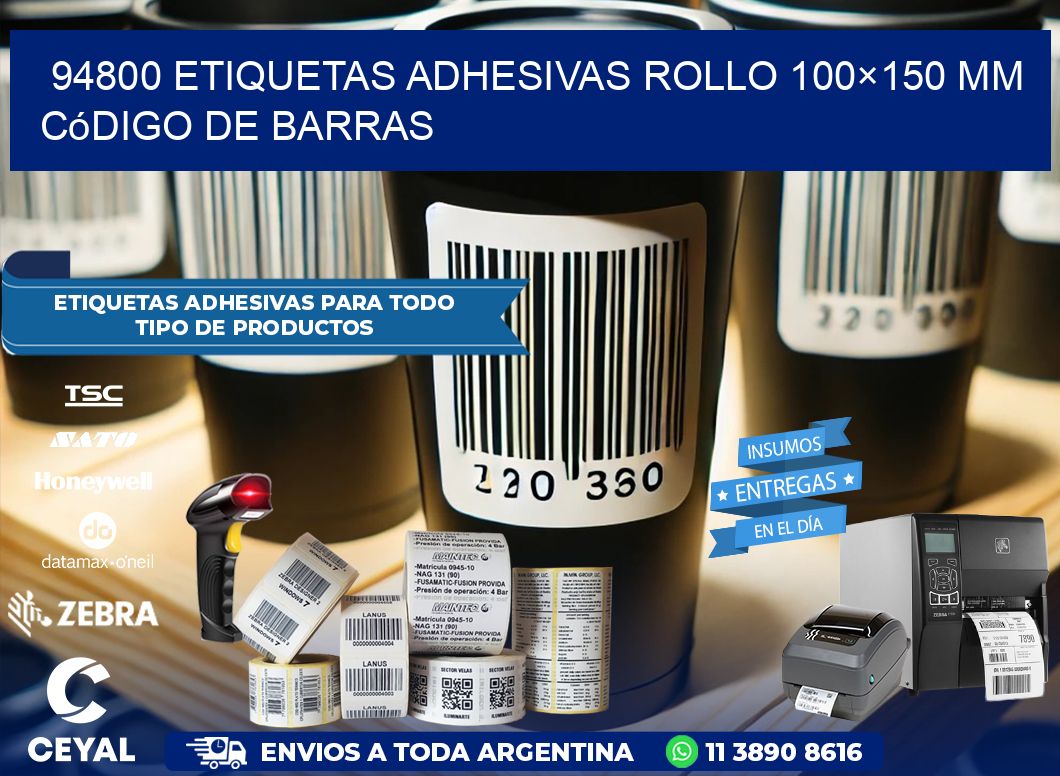 94800 etiquetas adhesivas rollo 100×150 mm código de barras