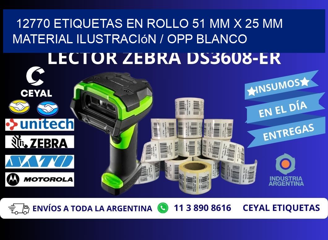 12770 Etiquetas en rollo 51 mm x 25 mm material Ilustración / OPP Blanco