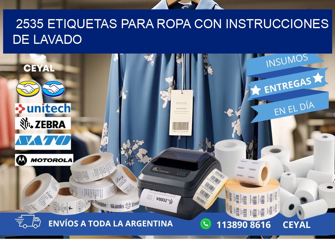 2535 etiquetas para ropa con instrucciones de lavado