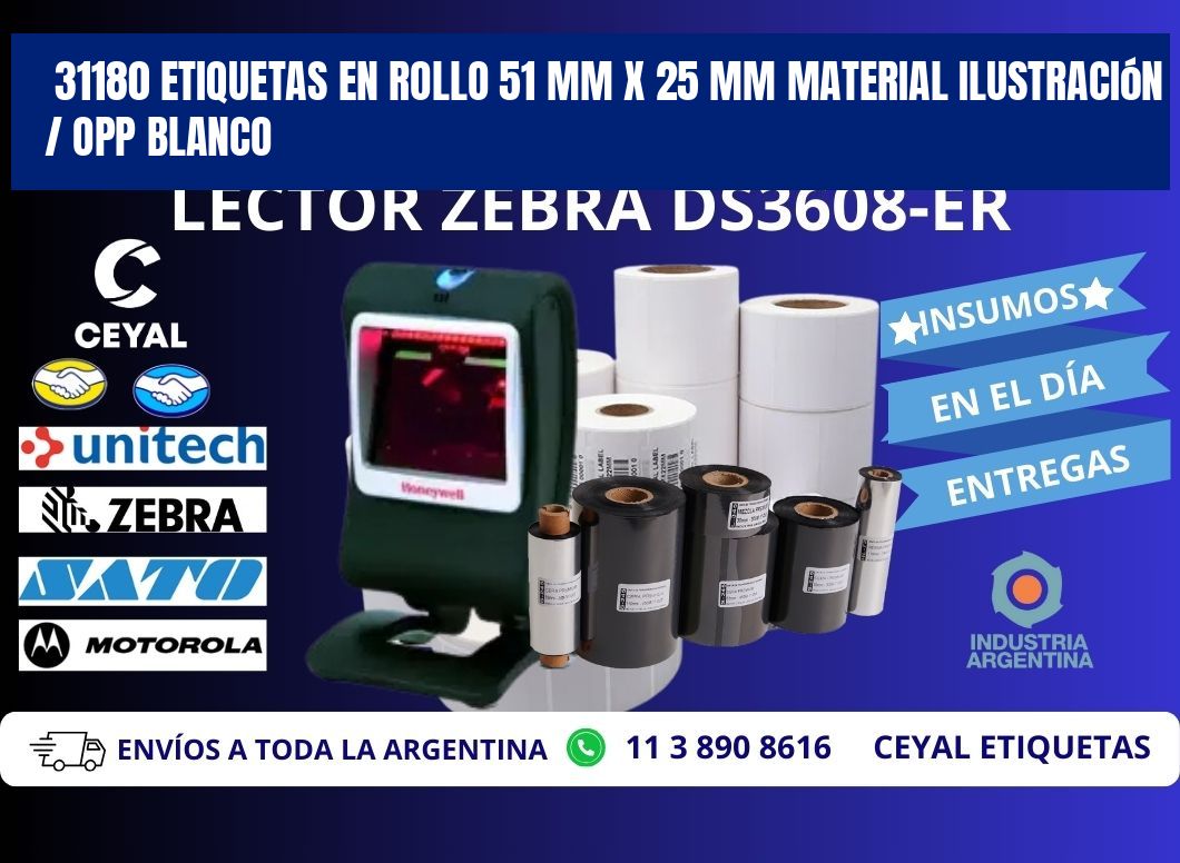 31180 Etiquetas en rollo 51 mm x 25 mm material Ilustración / OPP Blanco