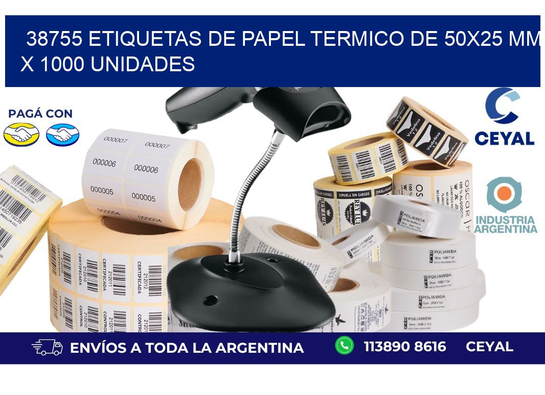 38755 Etiquetas De Papel Termico De 50x25 Mm X 1000 Unidades