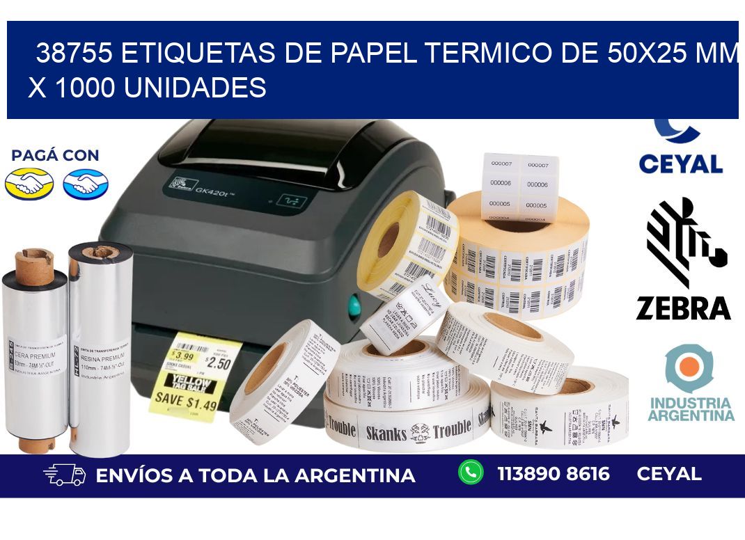 38755 Etiquetas De Papel Termico De 50x25 Mm X 1000 Unidades